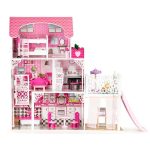 ecotoys drvena kucica za lutke s liftom i toboganom 01 1