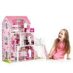 ecotoys drvena kucica za lutke s liftom i toboganom 07